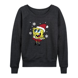 Women's - SpongeBob SquarePants - Dear Santa Lightweight French Terry Wide Neck Long Sleeve Shirt - 1 of 4
