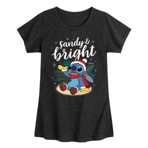 Girls' - Lilo and Stitch - Sandy and Bright Christmas Fitted Short Sleeve Graphic T-Shirt - 1 of 4
