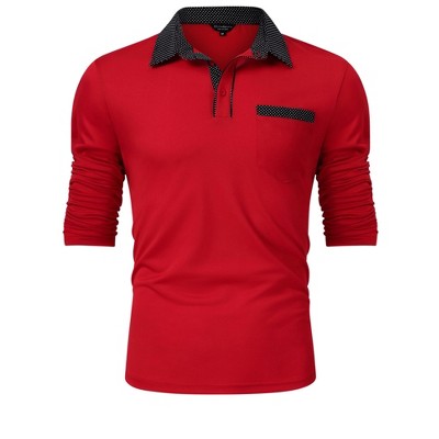Men's Casual Polo Shirts Classic Long Sleeve Basic Button T-Shirt Lightweight Cotton Golf Tops