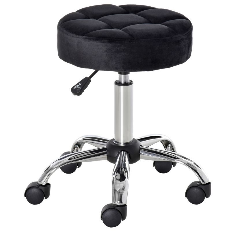 HOMCOM Round Vanity Stool with Height Adjustable Lift, Luxury Style Upholstery and Swivel Seat and Wheels, 1 of 10