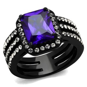 Slickblue Women’s Black CZ Ring – Square Tanzanite Center with Halo & Layered Bands, IP Black Stainless Steel,Sizes 5–10 - 1 of 4