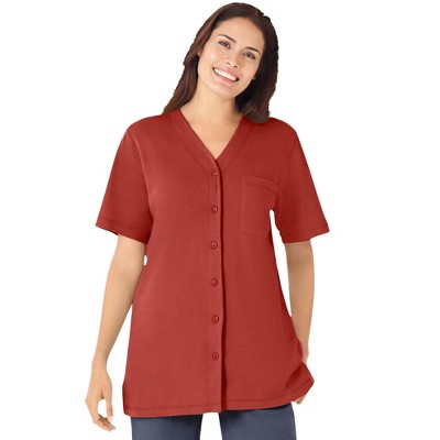 Woman Within Plus Size 7-Day Short-Sleeve Baseball Tunic