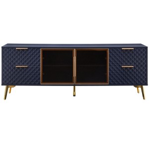 TiramisuBest 55/30 inch TV Stand Geometric Aluminum Frame Tempered Glass Adjustable Feet Modern Fashion Living Room Focal Point - 1 of 4