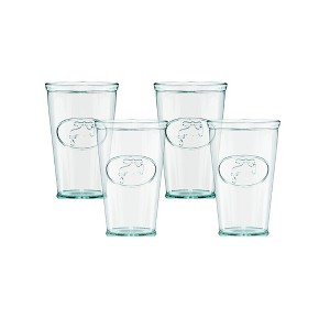 Amici Home Water Tap Hiball Glasses, Set of 4 - Embossed Faucet, BPA & Lead-Free 16oz Recycled Glassware with Weighted Bottoms, Green Tint - 1 of 4