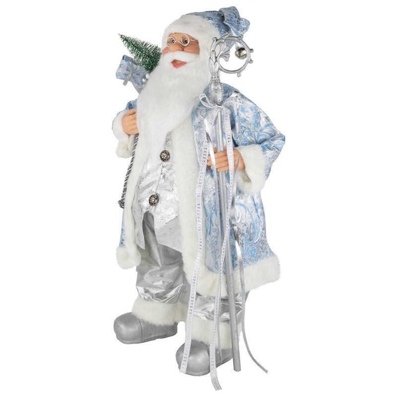Northlight 24" Blue and Silver Ice Palace Santa Claus with Staff and Bag Christmas Figure, 4 of 6