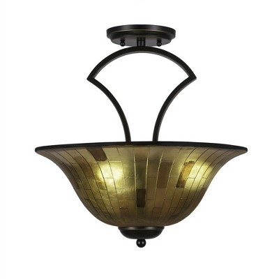 Toltec Lighting Zilo 3 - Light Flush Mount in  Dark Granite with 16" Penshell Resin Shade