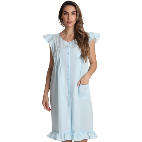 Dreamcrest Women's Double V-Neck Nightgown – Floral Embroidery & Satin Trim, Jersey Knit Sleepwear (65% Polyester, 35% Cotton)
