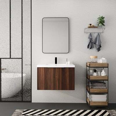 Wall Mount Bathroom Vanity With Sink Combo For Small Space Vanity Cabinet Gel Basin Countertop Floating Cabinet With Close Doors