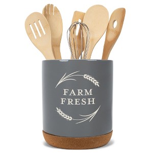 Elanze Designs Farm Fresh Country Kitchen Wheat Laurel Ceramic Cork Bottom Gray Large Capacity Utensil Holder Crock for Countertop Storage, Stylish & - 1 of 4