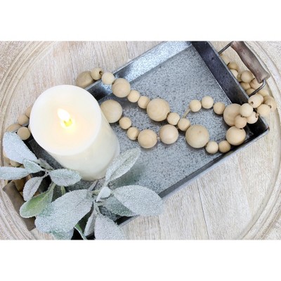 Silver Galvanized Rectangular Trays with Wooden Handles, Set of 2