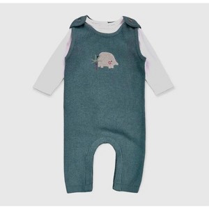 Gender Neutral Kid's Elephant Embroidered Knit Overall Set - VIVERANO Organics - 1 of 2