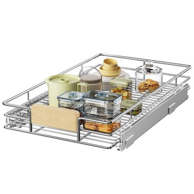 LOVMOR Pull Out Cabinet Organizer with Wooden Handle, 13?" W x 21?"Heavy Duty Cabinet Drawers Shelves Slide Out Organizer