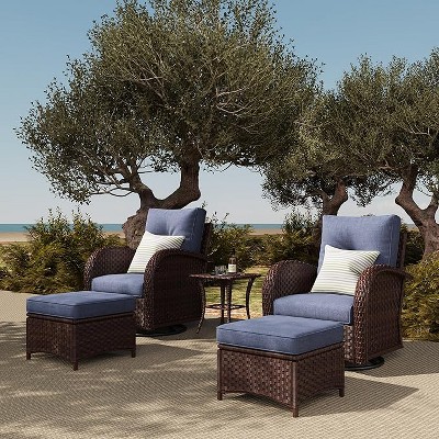 LayinSun Outdoor Patio Furniture Set, Brown Rattan Wicker Sectional Swivel Rocker Chairs Sets