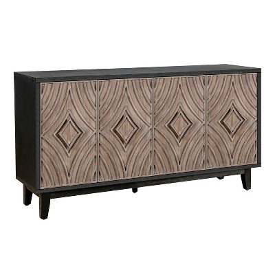 NicBex 60 Inch Mid Century 4-Door Sideboard Storage Cabinet with Convex Pattern Diamond Doors and 2 Shelves