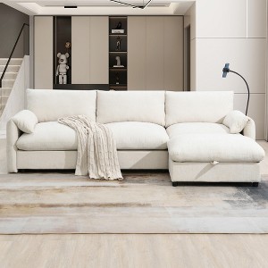 97" Sectional Sofa Chenille L Shaped Couch with Storage Ottoman Adjustable Phone Holder Wide Seat Comfy Sofa for Living Room - 1 of 4