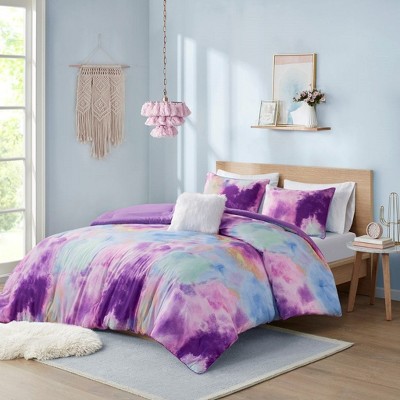 NicBex 4 Piece Polyester Full/Queen Watercolor Tie Dye Printed Bed Set with Throw Pillow,Comfort Sheets Set for Bedroom