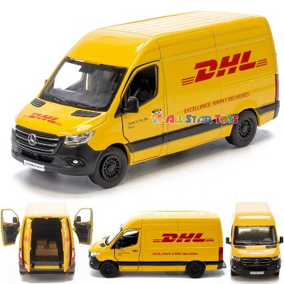 KiNSMART - Mercedes-Benz Sprinter DHL Edition Cargo Van, 1:48 O Scale Die Cast Metal Model Toy Van, Pull-back Action