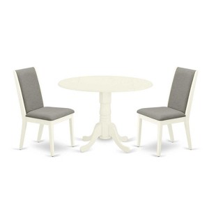 3-Piece Linen white Solid Wood Top - Round Dining Room Set - Seats 4 - 1 of 4