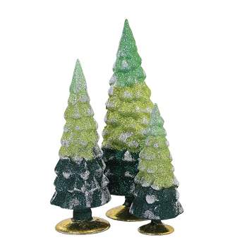 Cody Foster 11.75 In Green Glitter Gradient Trees Christmas Set/3 Decorate Village Mantle Decor Ombre Tree Sculptures