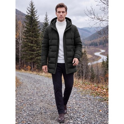 INSPIRE CHIC Men's Winter Heavyweight Padded Drawstring Hooded Knee Length Parka Coat Small Black — фото 3