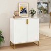 Resenkos Accent Wood Grain Cabinet with 2 Doors, Storage Cabinet Sideboard with Gold Metal Legs for Living Room,Entryway, White - 3 of 4