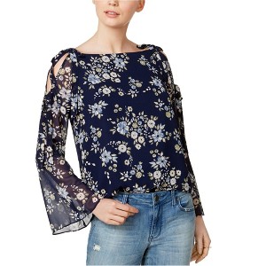 maison Jules Womens Cold Shoulder Floral Knit Blouse - 1 of 1