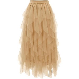 Women's A-Line Tulle Skirt - Tiered Midi Length with High Elastic Waist - 1 of 4
