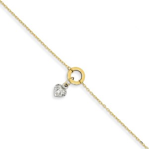 Black Bow Jewelry 14k Two-Tone Adjustable Gold Circle And Puffed Heart Anklet, 9 Inch - 1 of 4