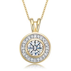 Guili Rhodium Plated Sterling Silver Round Bezel Pendant with Sparkling Cubic Zirconia for a Dazzling Look, Perfect for Day and Night Wear - 1 of 4