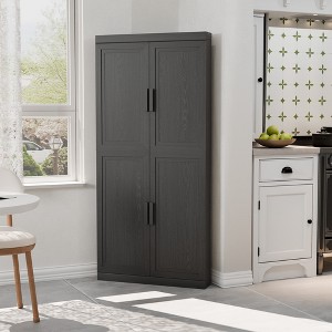 Wooakway Natural Wood/Black/Light Walnut/White Decorative Storage Cabinet Corner Kitchen Dining Cabinet Freestanding Cupboard Adjustable Shelves Home - 1 of 4