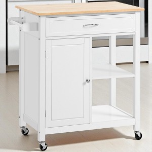 Mshliw Rolling Kitchen Island Cart with Solid Wood Top, Drawer, Cabinet, Adjustable Shelf & Towel Rack, Mobile Storage Cart for Dining Room - 1 of 4
