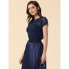 Allegra K Women's Curved Hem Sheer Short Sleeves Floral Lace Blouse - 2 of 4