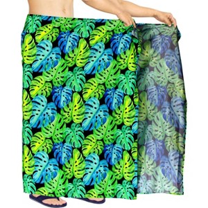 HAPPY BAY Men's Lava Lava Hawaiian Vacation Sarongs Summer Long Beach Cover Up Swimwear Holidays Pareo Beachwear for Men One Size Green, Leaf - 1 of 4