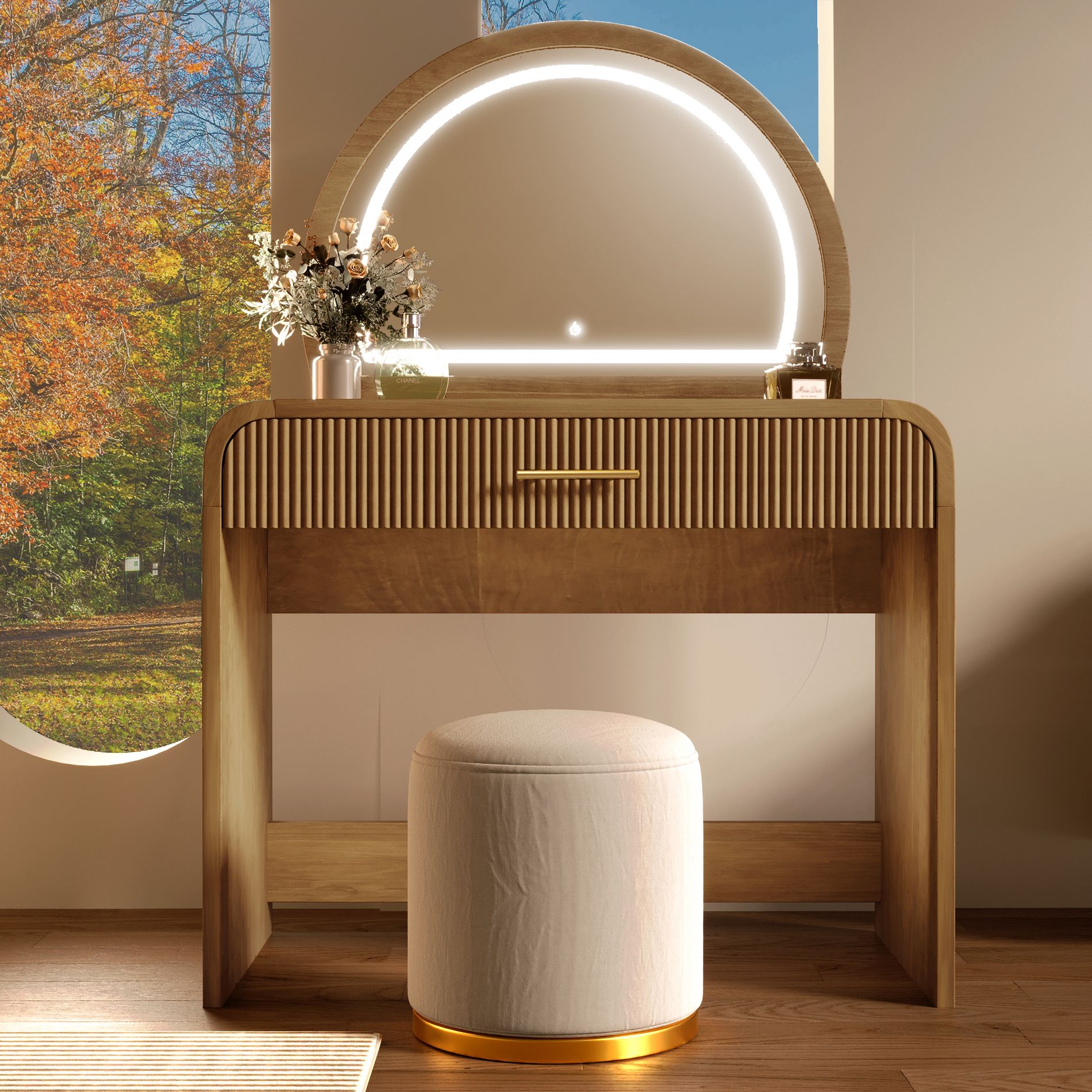 40"W Dressing Table Vanity Table Makeup Table with Touch Screen Lighted Mirror and Large Drawe, Espresso-ModernLuxe