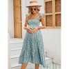 Womens Square Neck Smocked Maternity Dress Flutter Sleeve Summer Maxi Sundress - 3 of 4