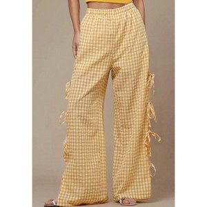 Ladies Gingham Elastic Waist Wide Leg Pants 60052 Light Yellow M - 1 of 4