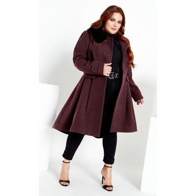 CITY CHIC | Women's Plus Size Grandiose Coat - spiced plum - 12 Plus