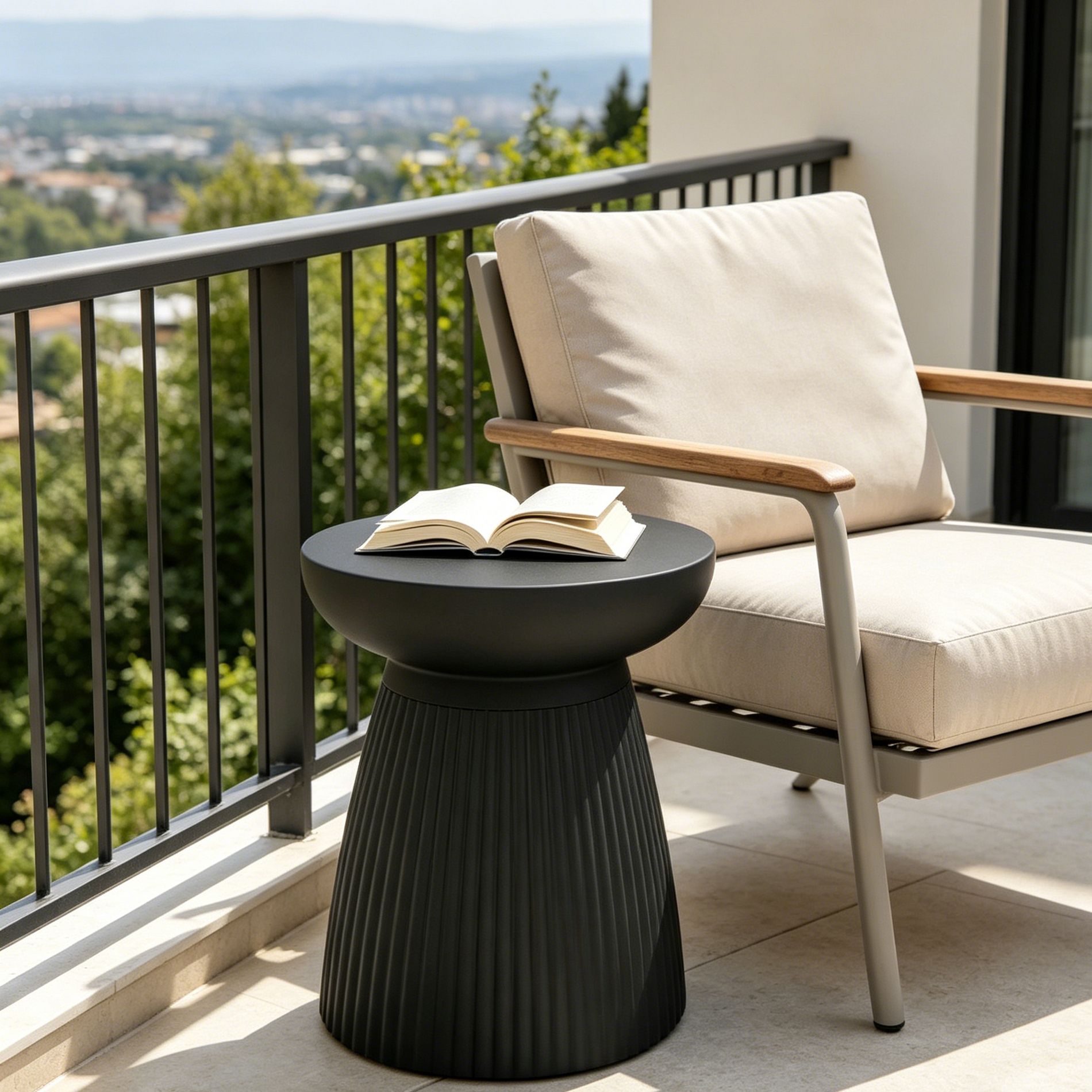 Patio End Table Indoor&Outdoor Side Table MGO Weather-Resistant Accent Table, No Assembly Needed, Matte Black - ModernLuxe