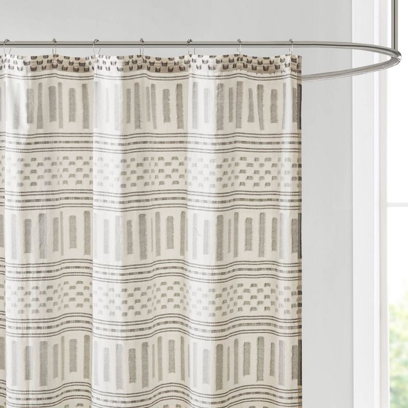 72&#34;x72&#34; Rhea Cotton Jacquard Shower Curtain Ivory/Charcoal - Ink+Ivy, 3 of 7