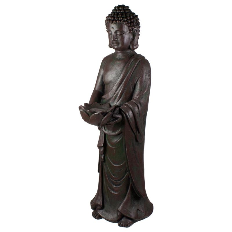 Northlight 19.5" Gray Standing Buddha with Lotus Outdoor Garden Statue, 5 of 6