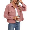 Coolmee Womens Fashion Cropped Jackets Corduroy Shackets Button Down Tops Midweight Long Sleeve Shirts with Pockets - 2 of 4