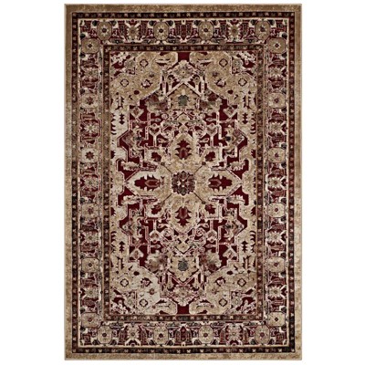 Modway Grania Ornate Vintage Floral Turkish 5x8 Area Rug - Burgundy/Tan,  Stain Resistant / Easy To Clean ,  Protect Floors From Traffic/Furniture