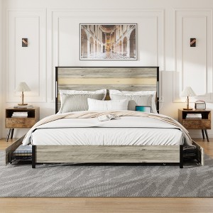 LOVMOR Full Queen King Size Platform Bed Frame with LED Lights, Charging Station, No Box Spring Needed, Easy Assemble - 1 of 4