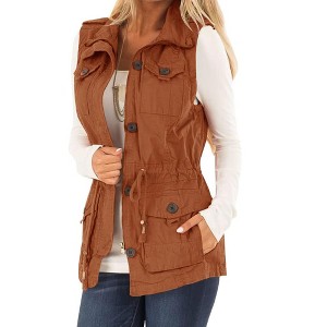 Imily Bela Women's Casual Military Utility Vest Lightweight Sleeveless Drawstring Jackets with Pockets - 1 of 4