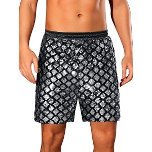 Lars Amadeus Men's Elastic Waist Disco Argyle Shiny Sequin Shorts - 1 of 4