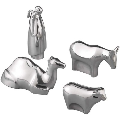 Nambe 4-Piece Nativity Figurine Set - Shepherd & Animals Holiday Figurines for Christmas Home Decor - Lustrous Nambe Alloy Elegant Display