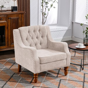 TOAOTBNBO Wooden Accent Chair with High Back, Breathable Fabric Armchair with Soft Padded Seat Mid-Century Single Sofa Chair for Office - 1 of 4