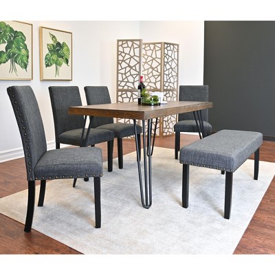 NicBex Dining Room Table Set for 6 Morden Dining Table Set with Wooden Tabletop, 1 Bench and 4 Upholstered Chairs for Dining Room