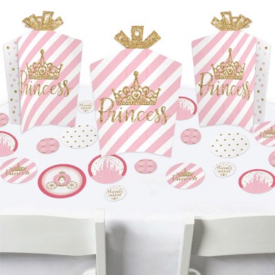 Big Dot of Happiness Little Princess Crown Pink & Gold Princess Baby Shower or Birthday Party Decor and Confetti Terrific Table Centerpiece Kit 30 Ct