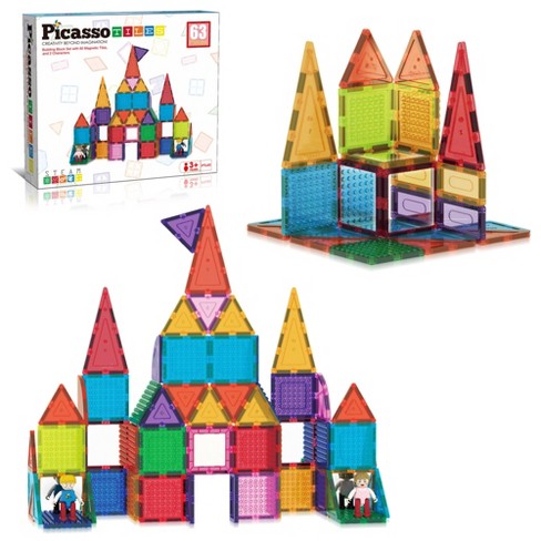 Picasso Tiles Magnetic Tile 63pc Building Set With 250 Universal Compatible  Building Bricks Set : Target